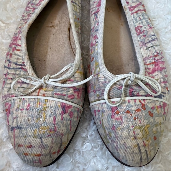 CHANEL Watercolor Plaid Canvas Logo Ballet Flats 38.5 - Picture 6 of 16